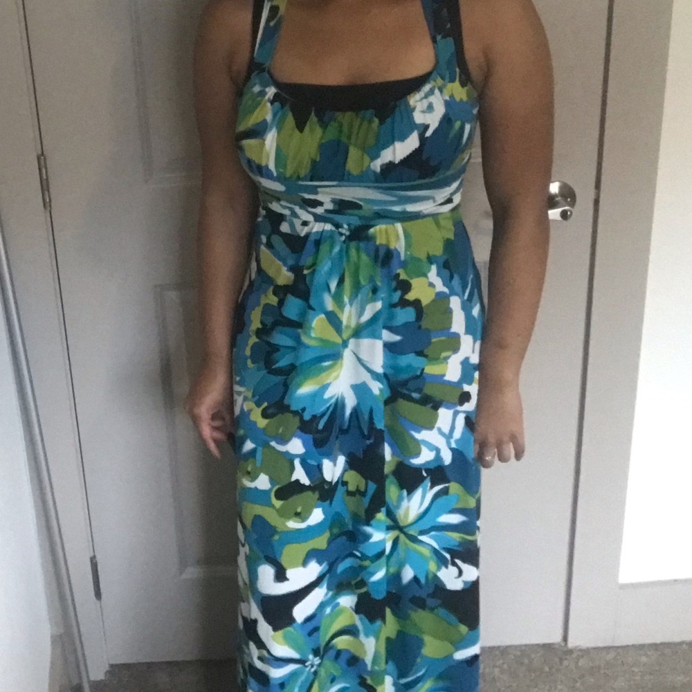 Blue and Green Floral Maxi Dress